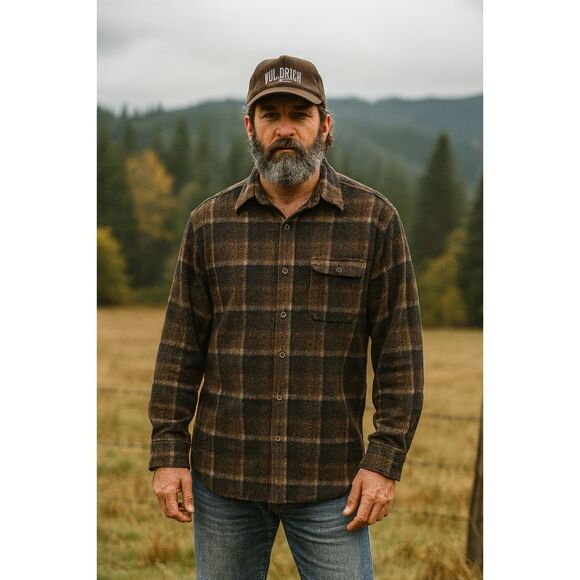Vintage Woolrich Brown Plaid Flannel Button Up Shirt Top  Mens Size Large - Picture 1 of 8